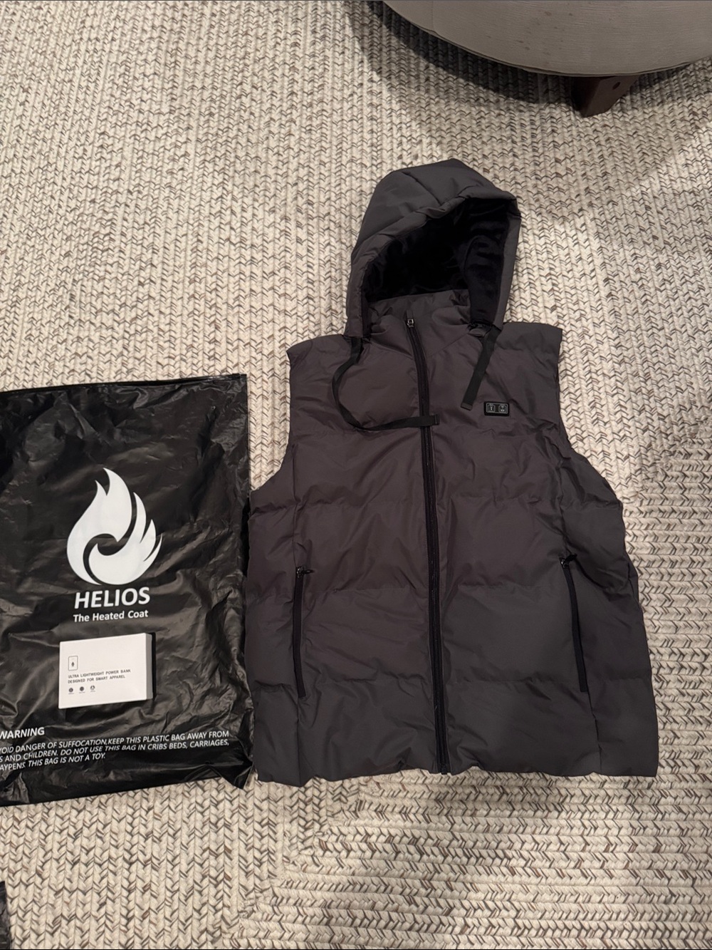Men's Black Puffer Electric Heated Vest with Hood